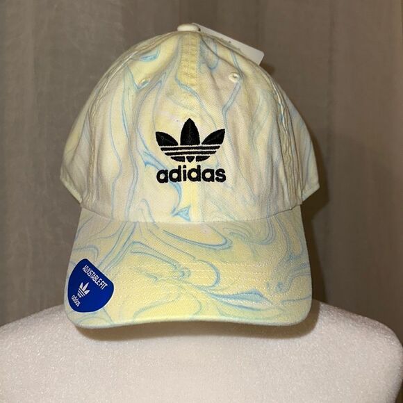 adidas Women’s Mori Relaxed Marble Wash Ambient Sky Blue Pulse Yellow Cap - Picture 1 of 12
